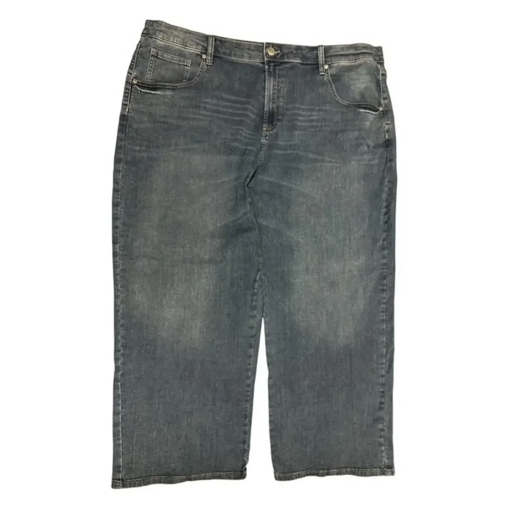 Liz Claiborne 22W Jeans Parkside Wash Blue Baggie Wide Leg High Rise 30 Inseam